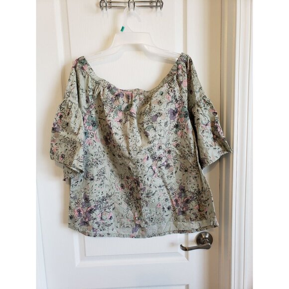 Nine West Jeans - seagrass floral off shoulder, 100% cotton top, size L - Picture 3 of 5